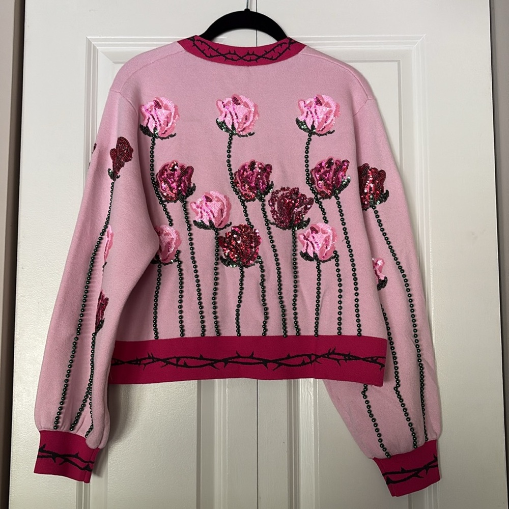QUEEN OF SPARKLES Pink Rose Embellished Cardigan - Picture 5 of 9